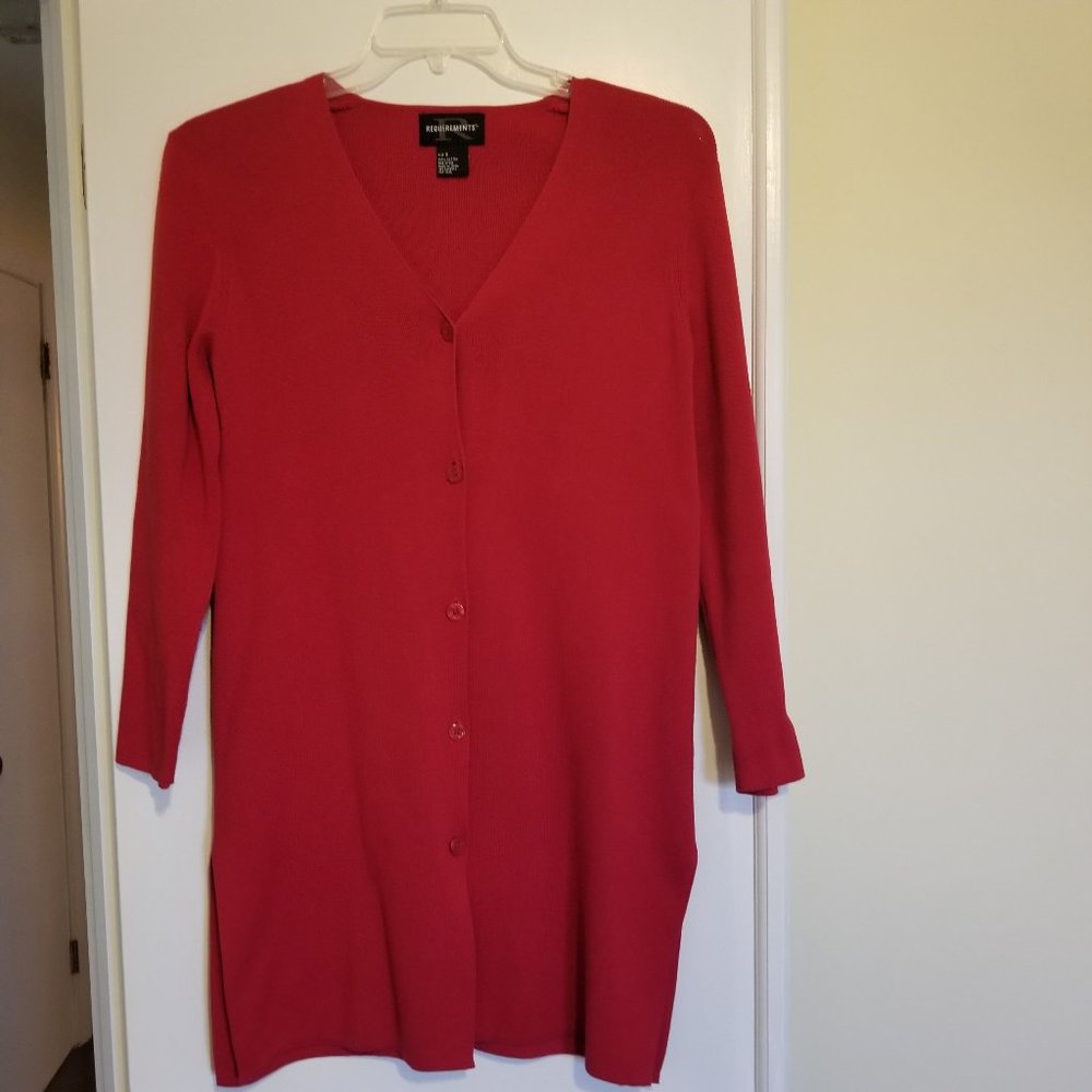 Requirements Long Red Cardigan Sweater, Duster and long sleeve (Size S)